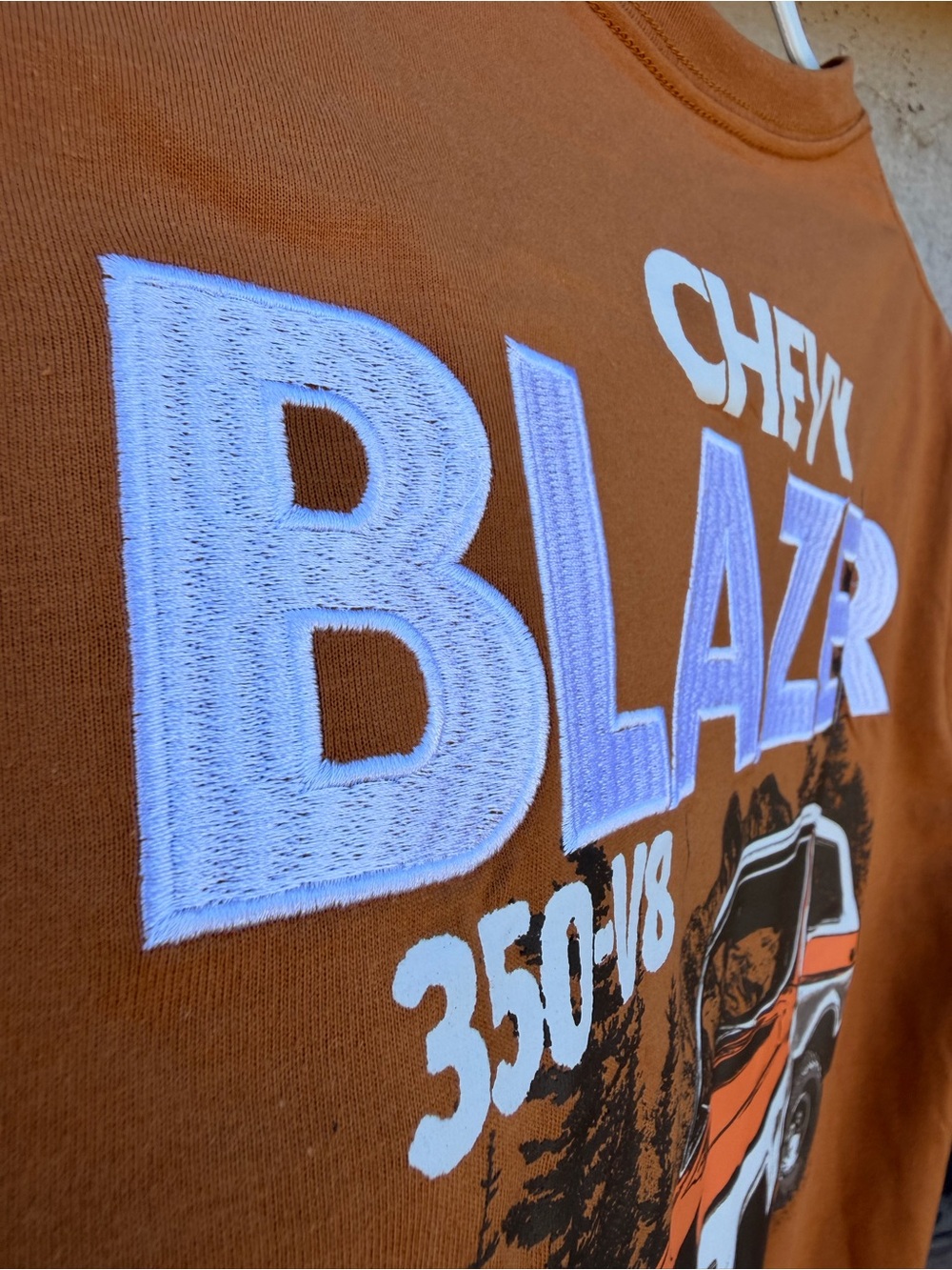 Embroidered Chevy Blazer Graphic Tee - Rust Orange - Picture 4 of 7